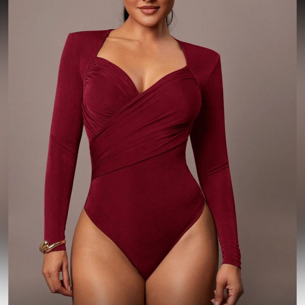 Elegant Burgundy Long Sleeve Bodysuit
